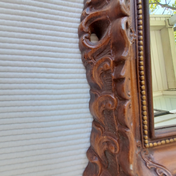 Vintage Mirror 18"x15" Brown Wood Look Heavy Plastic Resin Frame Ornate - Picture 5 of 11